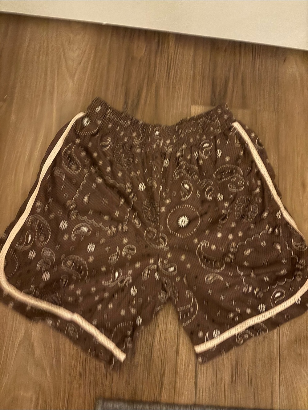 Sunday Brown Paisley Athletic Shorts with Cream Trim